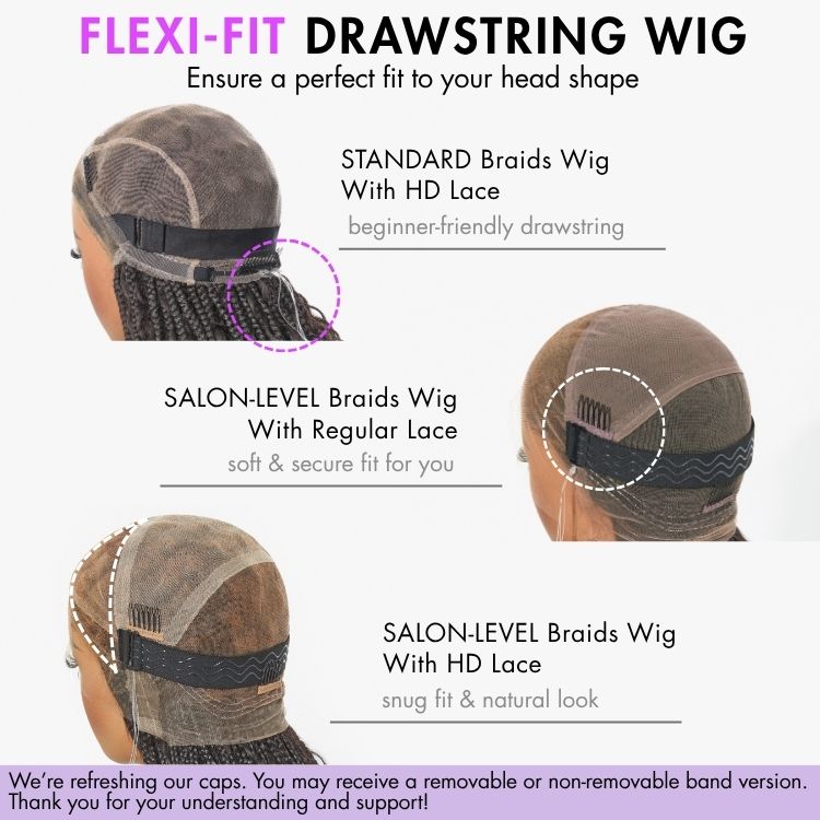 48H Delivery | Flexi-Fit Invisi Drawstring Cap Full Lace Knotless Boho Curls Braided Long Wig Super Natural Scalp -US ONLY