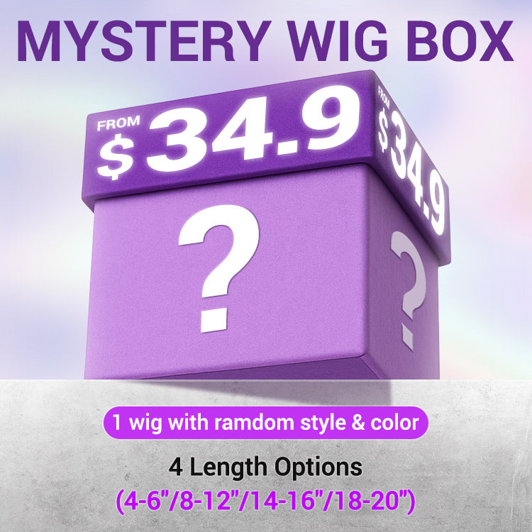 US Only 4-20 Inch Mystery Wig Box, Random Color & Texture, Human Hair Wigs