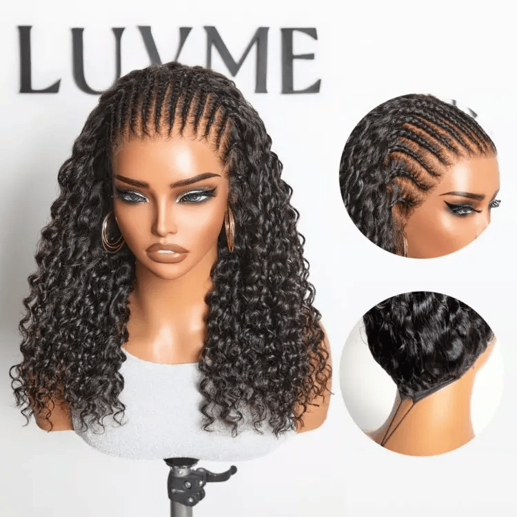 PreMax Wigs Knotless Fulani Braids Deep Wave Glueless Ear-to-ear 13x6 Frontal HD Lace Wig Human Hair Flexi-Fit Drawstring Cap