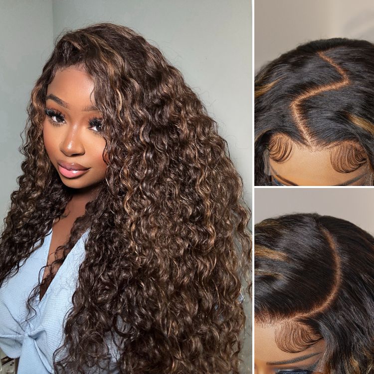 Points Reward | 24 Inches Brown Highlights Funmi Curly 7x6 Closure HD Lace Glueless Wig Pre Cut Lace