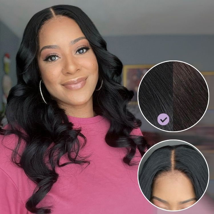 Jet Black Loose Body Wave Glueless 5x5 Closure Lace Wig 100% Human Hair
