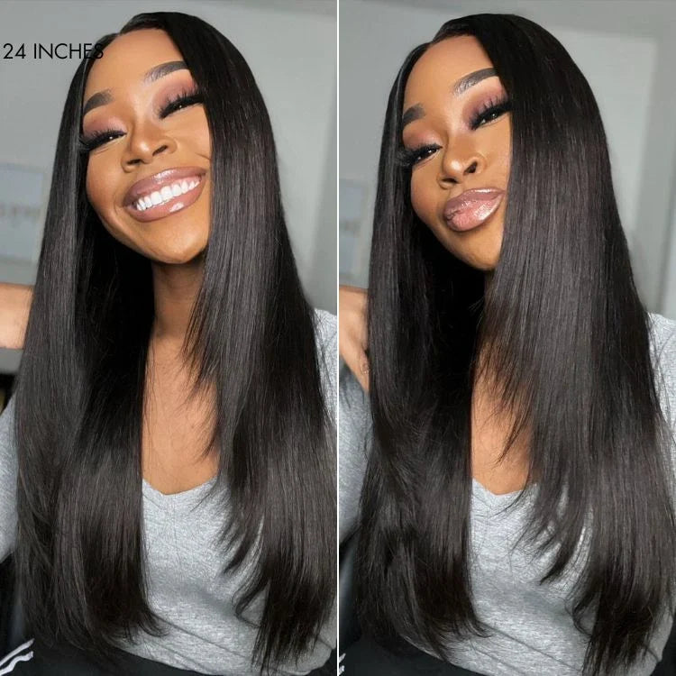 Black/Color Highlight 180% Density Layered Cut Glueless 5x5 Closure Lace  Wig Pre-Plucked Hairline