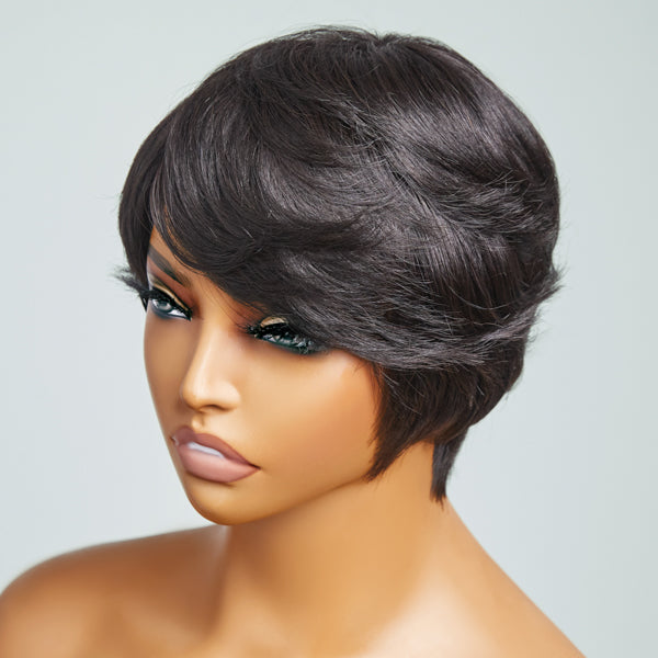 Clean & Neat Mature Boss Style Glueless Short Wig with Bangs 100% Human Hair - US Only