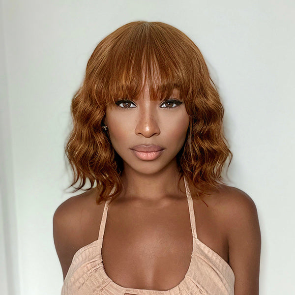 Limited Stocks | Throw On & Go Bronze Brown Big Ocean Wave Wig with Bangs - US Only