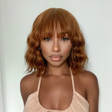 Limited Stocks | Throw On & Go Bronze Brown Big Ocean Wave Wig with Bangs - US Only