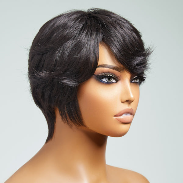 Clean & Neat Mature Boss Style Glueless Short Wig with Bangs 100% Human Hair - US Only