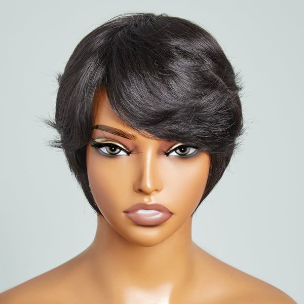 Clean & Neat Mature Boss Style Glueless Short Wig with Bangs 100% Human Hair - US Only