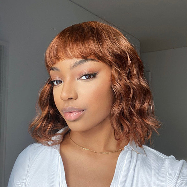 Limited Stocks | Throw On & Go Bronze Brown Big Ocean Wave Wig with Bangs - US Only