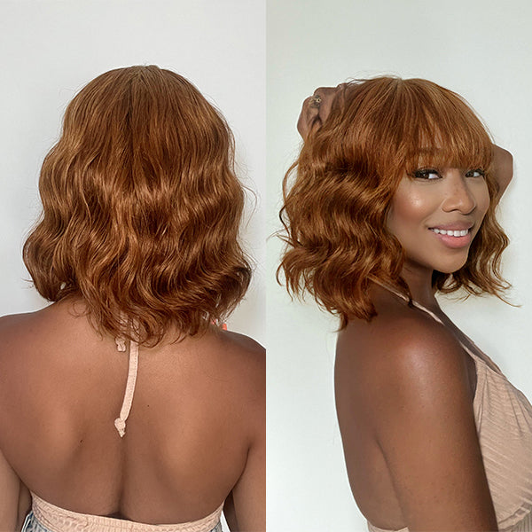 Throw On & Go | Bronze Brown Big Ocean Wave Wig With Bangs - US Only