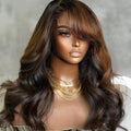 Brown Mix Black / Natural Black C Part Glueless Loose Wave 5x5 Closure Wig with Bangs- US ONLY