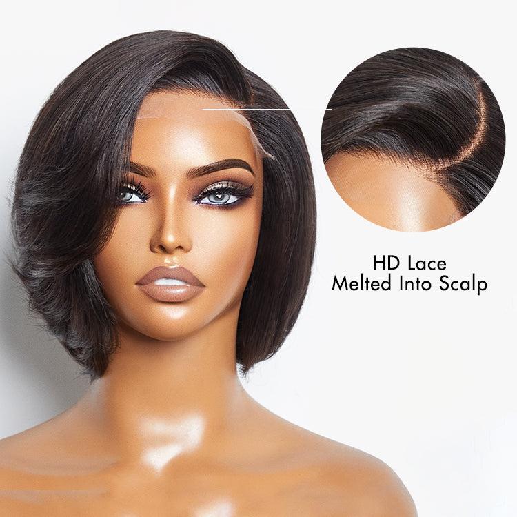 VIP DAY ONLY | 8 Inches Mature Boss Pixie Cut with Swept Bangs Glueless Minimalist HD Lace Bob Wig  -US Only