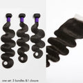 Upgraded Brazilian Hair Body Wave 3 Bundles with 5x5 HD Lace Closure