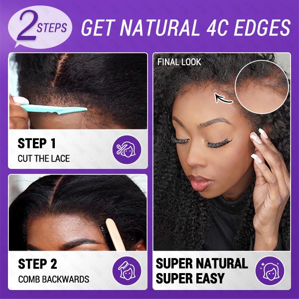 4C Edges | Realistic Kinky Edges Afro Curly Glueless Long Wig 100% Human Hair -US Only