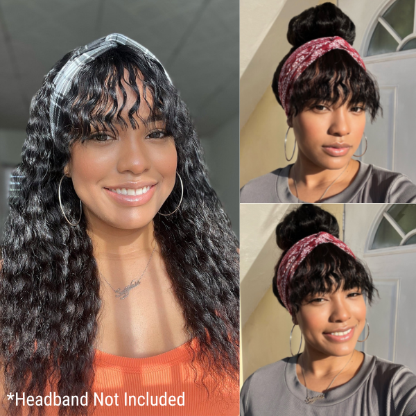Boho-Chic | Romantic Bohemian Curly Minimalist Lace Glueless Long Wig with Cute Bangs - US Only