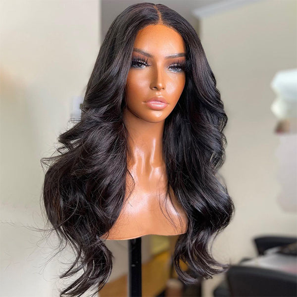 Natural Black Body Wave 4x4 Closure Lace Glueless Long Wig 100% Human Hair- US ONLY